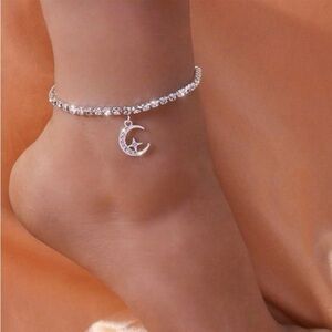 Rhinestone Moon & Star Anklet